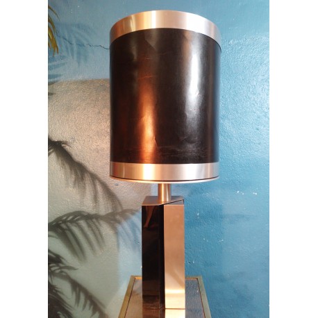 Lampe métal & bois années 70