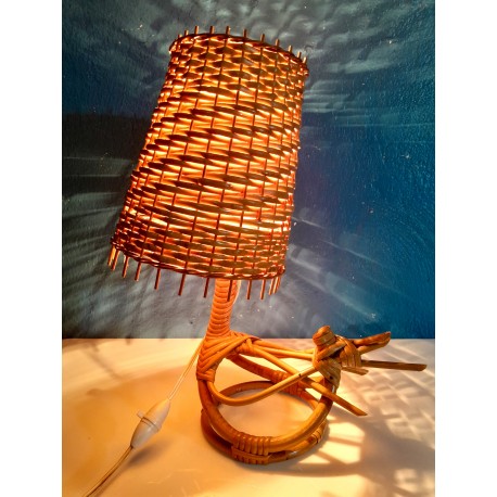 Lampe "Oiseau" rotin années 60