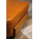 Pouf Scandinave cuir & bois années 60